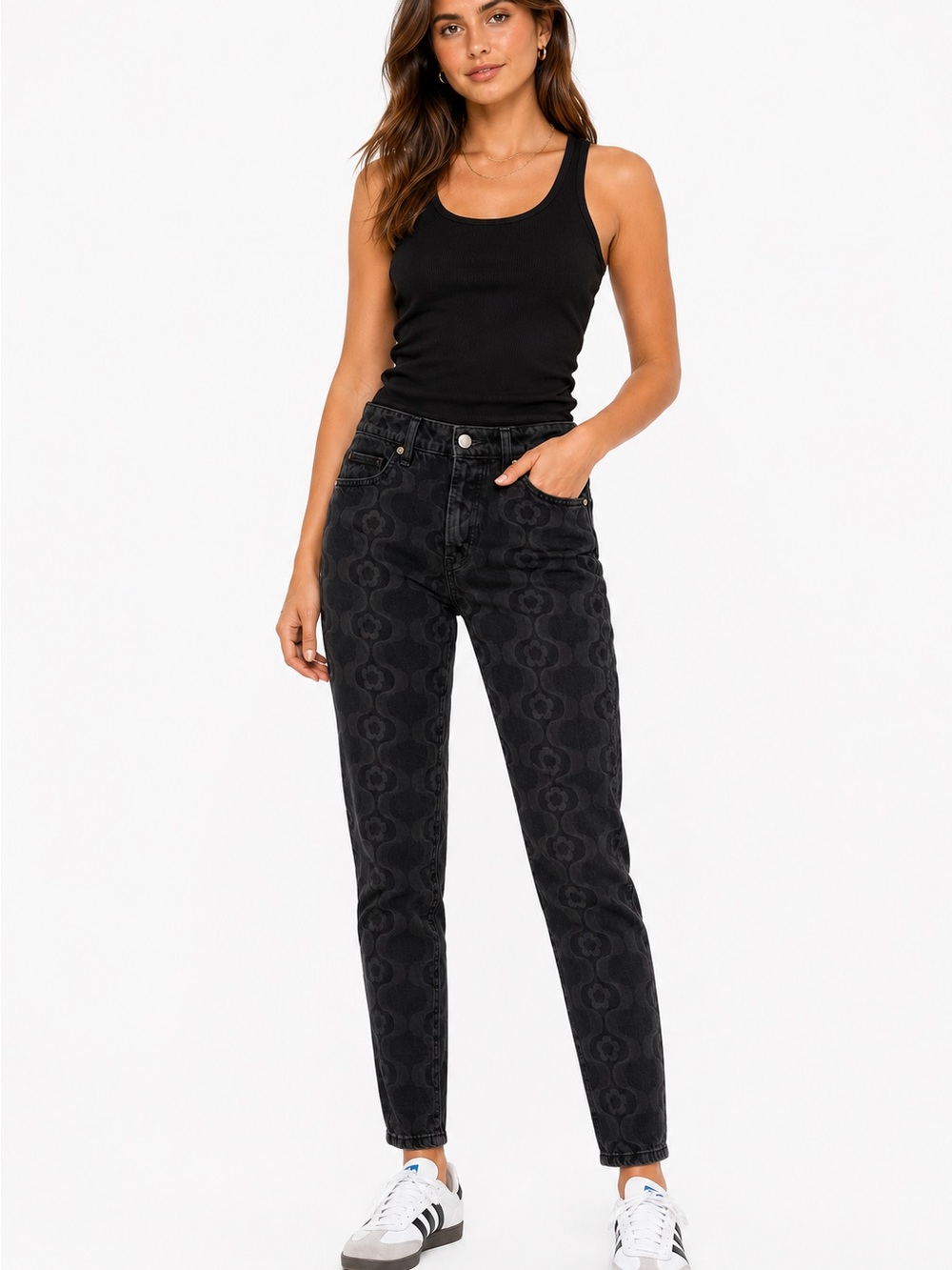 High-Rise Black Patterned Women’s Jeans